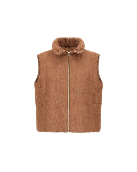 Linen Blouson Vest in Tobacco