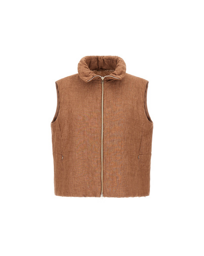 Linen Blouson Vest in Tobacco