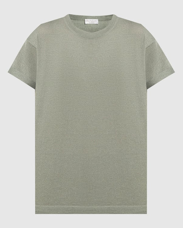 Cashmere Silk Lurex Short Sleeve Crew in Eucalyptus