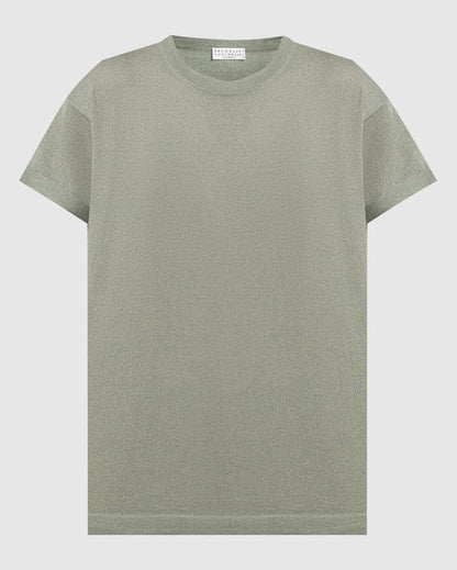 Cashmere Silk Lurex Short Sleeve Crew in Eucalyptus