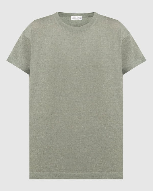 Cashmere Silk Lurex Short Sleeve Crew in Eucalyptus