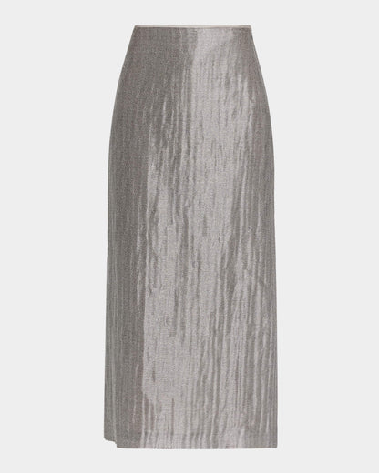 Linen Viscose Tubular Metal Mesh Skirt in Pearl Silver