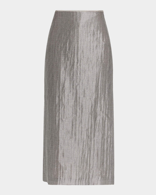 Linen Viscose Tubular Metal Mesh Skirt in Pearl Silver
